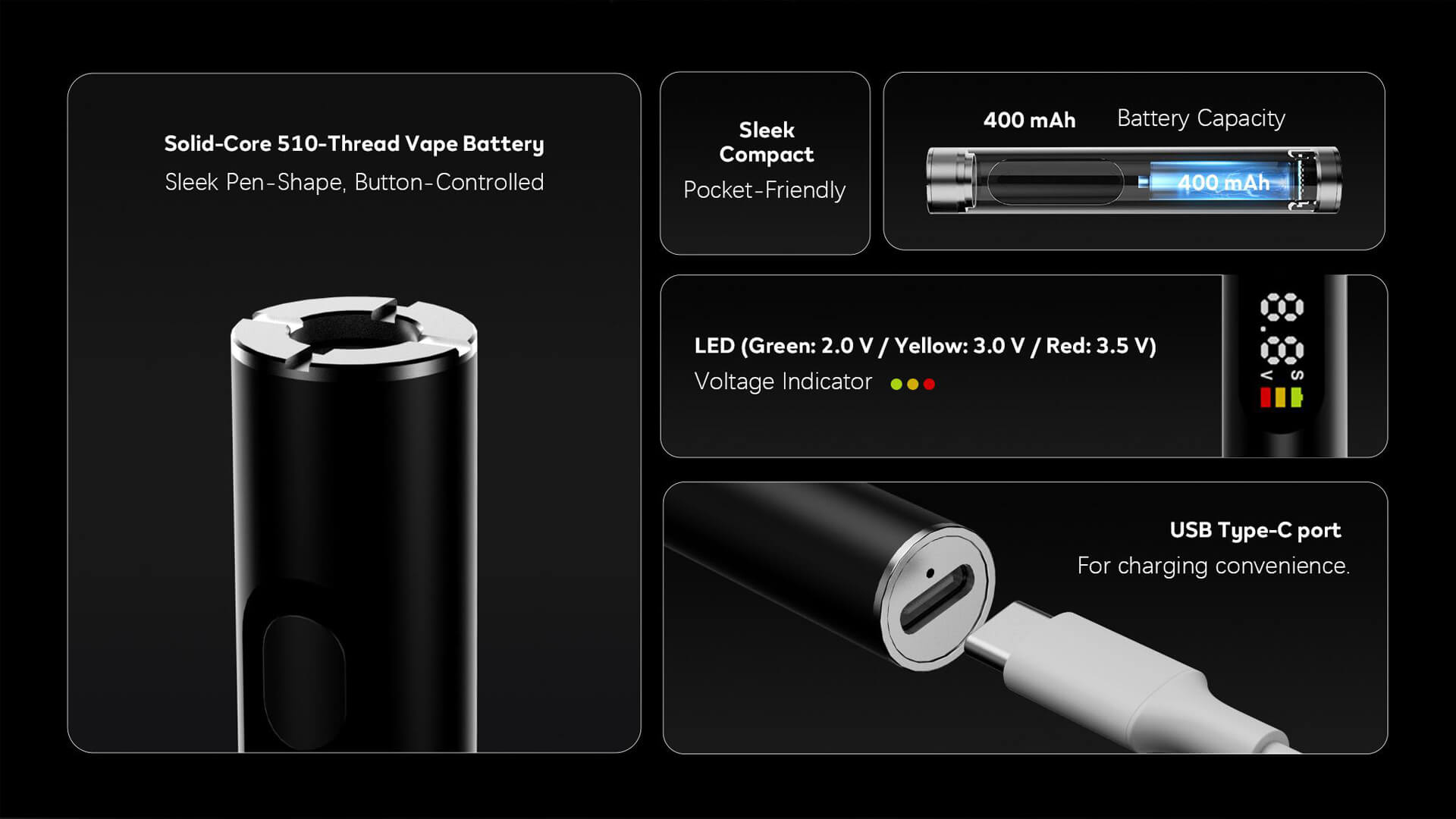 Customize 510 Thread Vape Battery OEM Logo CBD THC Batteries (1)